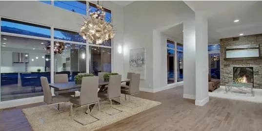 Luxury kitchen with chandelier